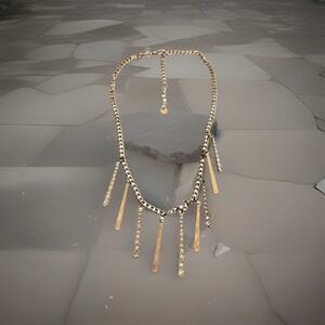 Vintage Modernist Dangle Bib Necklace Gold‎ Tone 19-21" Chain